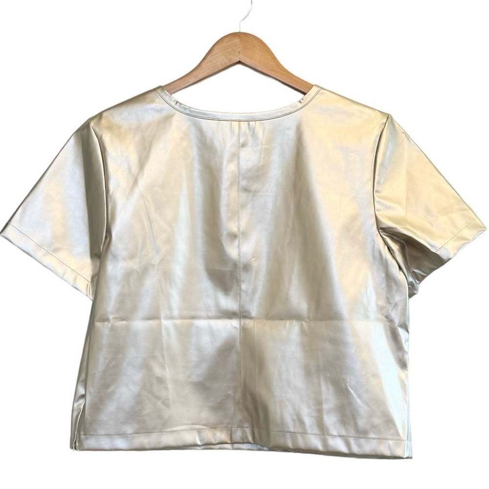 NWT, Porridge Collin Light Gold, Faux-Leather Short-Sleeve Top - Picture 2 of 5